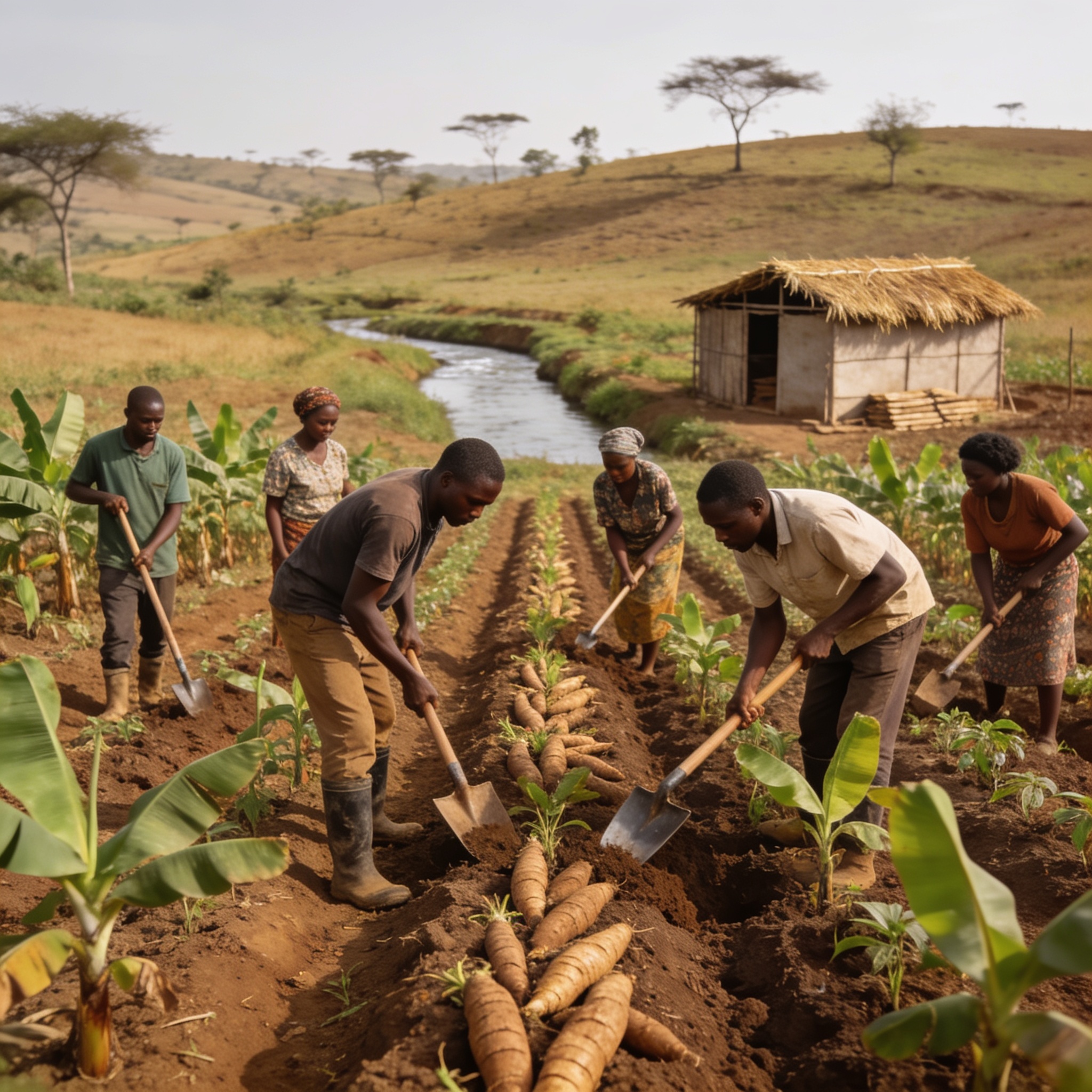 Create an editorial news illustration for an article about 'Agriculture familiale : le Congo élabore son plan d’action national pour la décennie 2019-2028'. The specific country is Republique du Congo (Brazzaville) (CG); make visual cues accurate to
