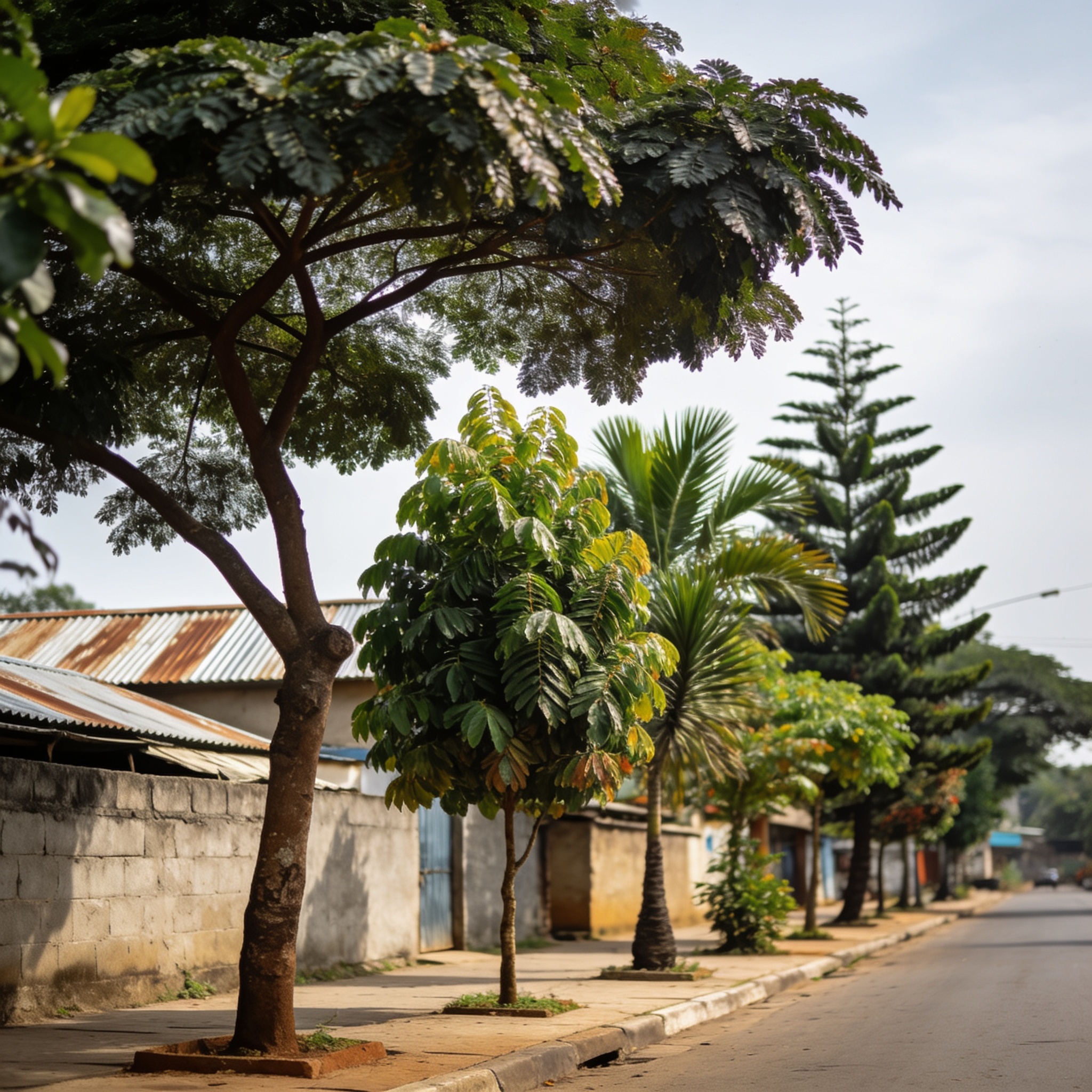 Create an editorial news illustration for an article about 'Brazzaville : Un plaidoyer pour diversifier les essences d’arbres urbains afin de limiter les risques sanitaires'. The specific country is Republique du Congo (Brazzaville) (CG); make visual