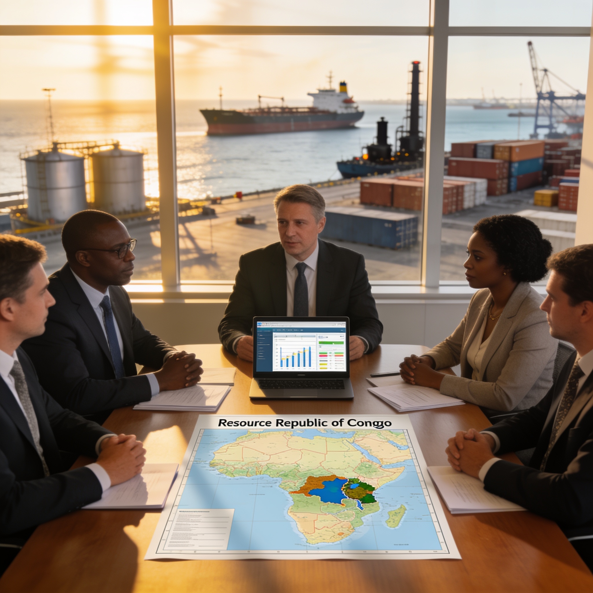 Create an editorial news illustration for an article about 'Congo : la coalition PCQVP plaide pour une transparence accrue dans la gestion des ressources naturelles'. The specific country is Republique du Congo (Brazzaville) (CG); make visual cues ac