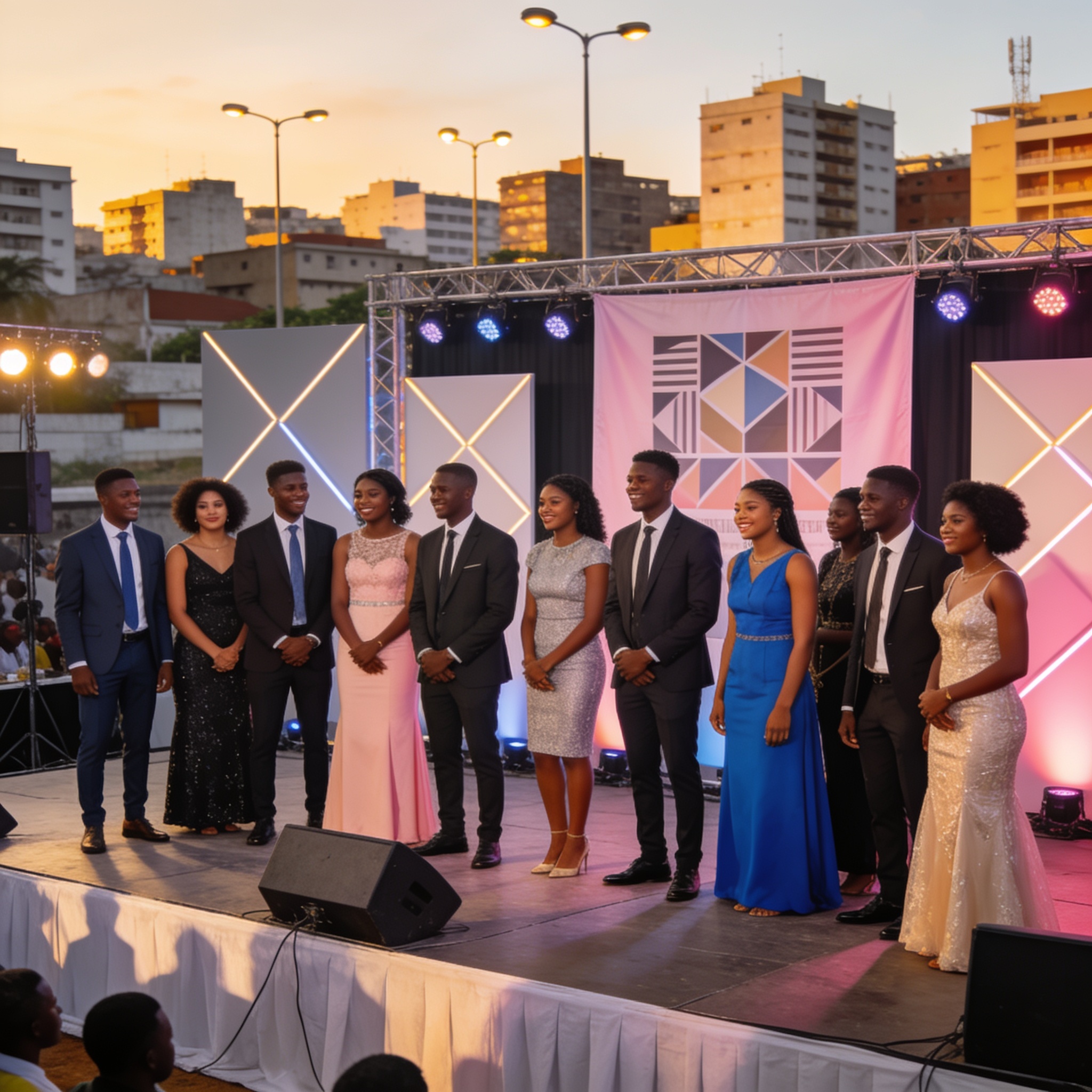 Create an editorial news illustration for an article about 'Orientation professionnelle : le gala des bacheliers de Pointe-Noire annonce sa programmation 2026'. The specific country is Republique du Congo (Brazzaville) (CG); make visual cues accurate