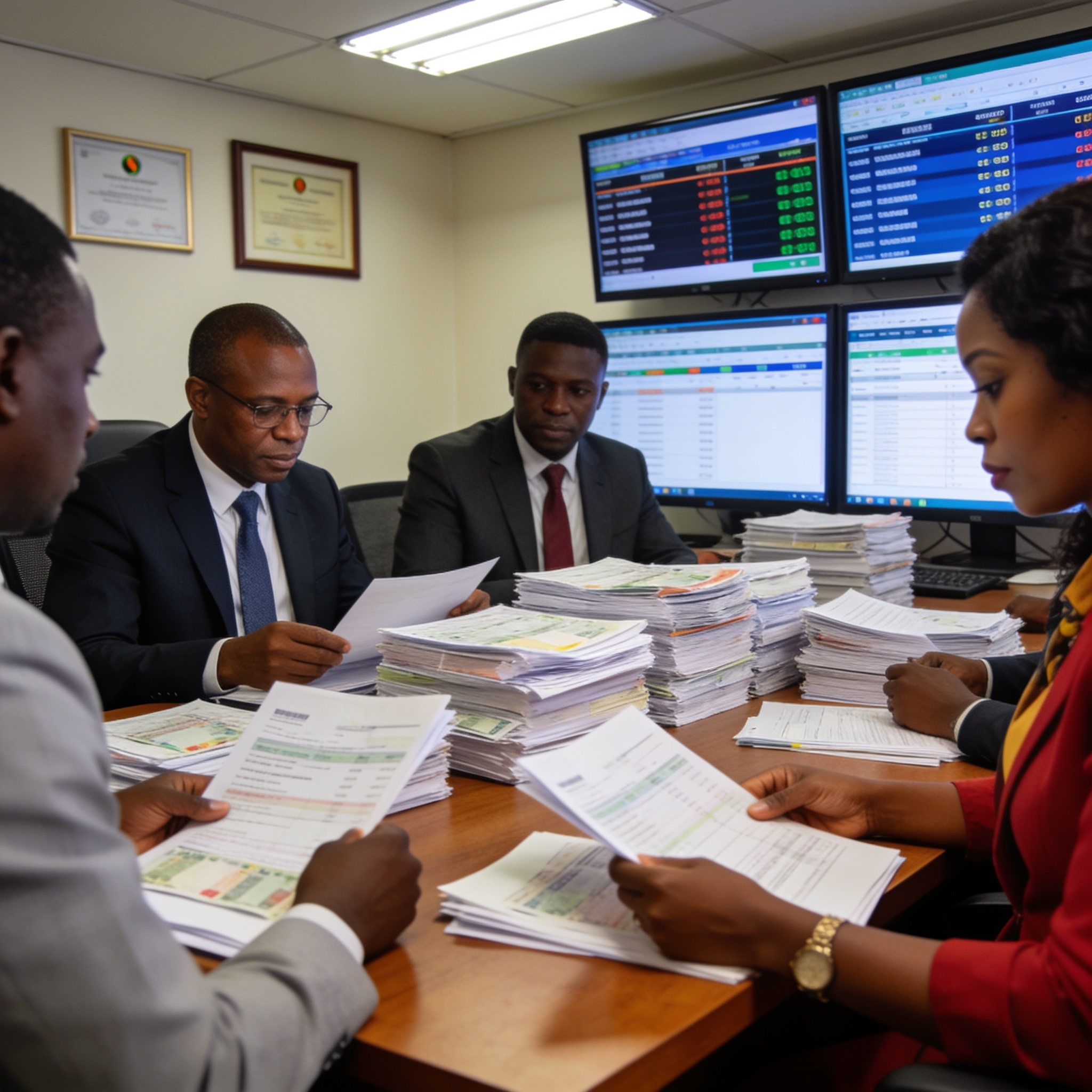 Create an editorial news illustration for an article about 'Transferts de fonds au Congo : les opérateurs illégaux sommés de régulariser leur situation'. The specific country is Republique du Congo (Brazzaville) (CG); make visual cues accurate to thi