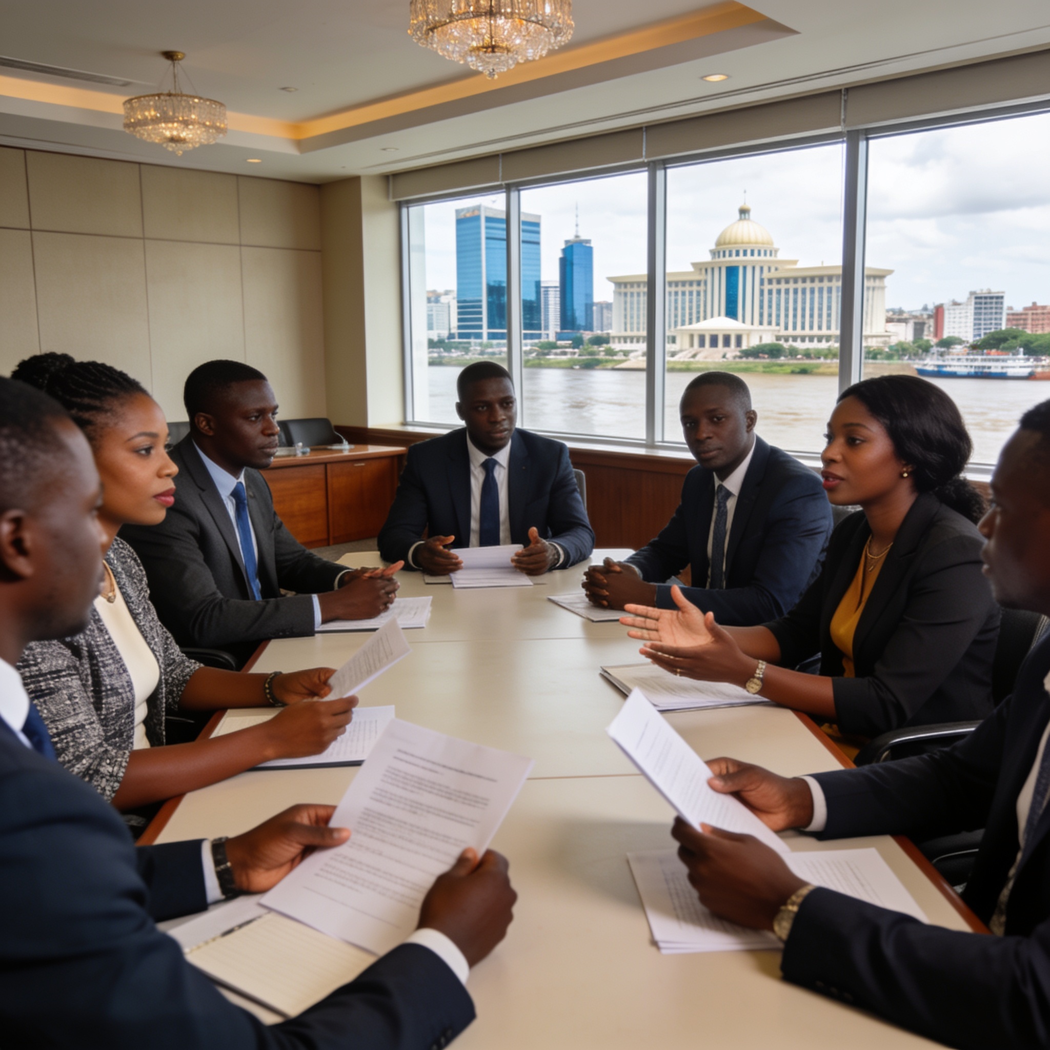 Create an editorial news illustration for an article about 'Jeunesse et gouvernance : Brazzaville accueille la 2e simulation du Sommet de l’Union africaine'. The specific country is CG (CG); make visual cues accurate to this exact country and avoid f