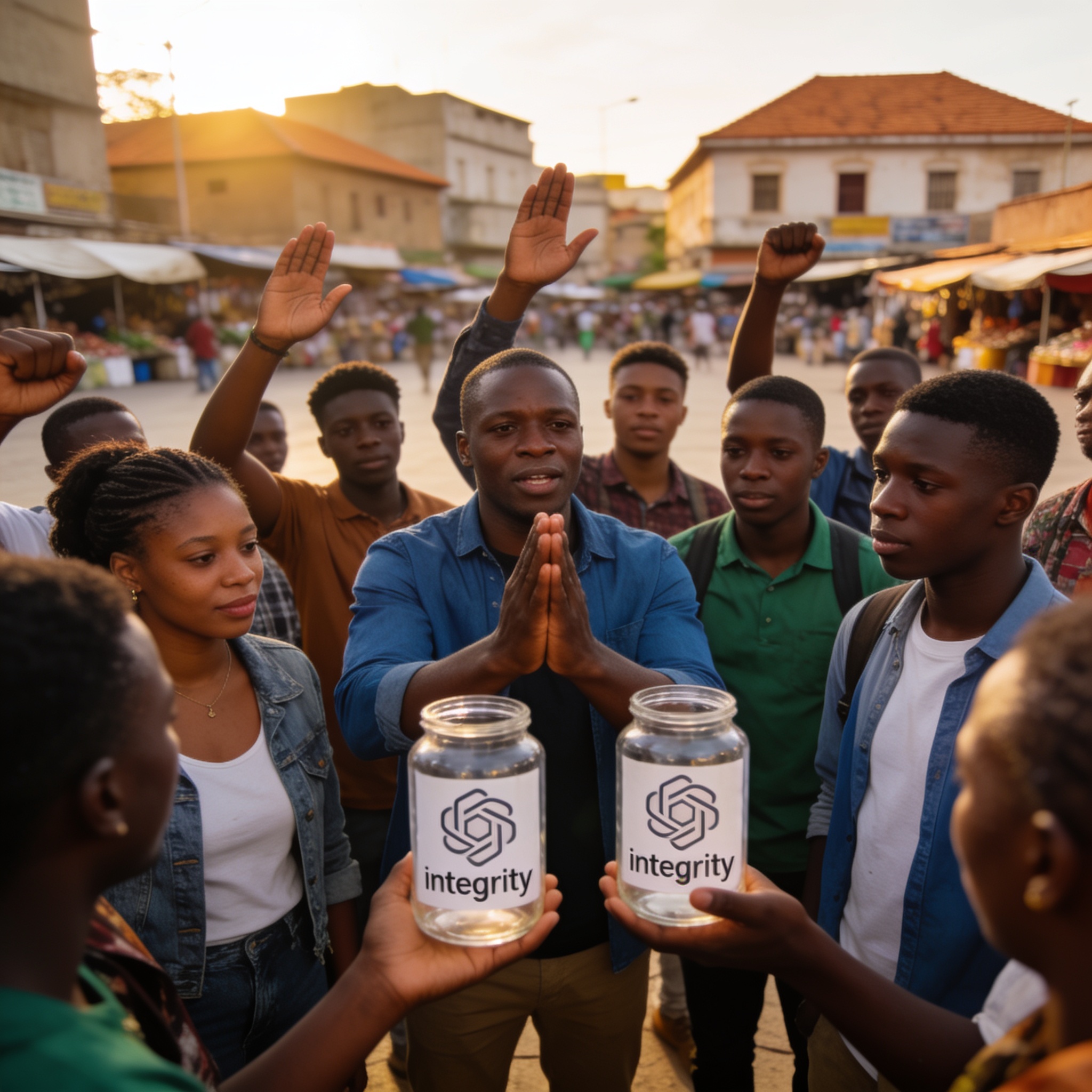 Create an editorial news illustration for an article about 'Lutte contre la corruption : le Congo célèbre la 10e Journée africaine avec un appel à l’intégrité'. The specific country is CG (CG); make visual cues accurate to this exact country and avoi